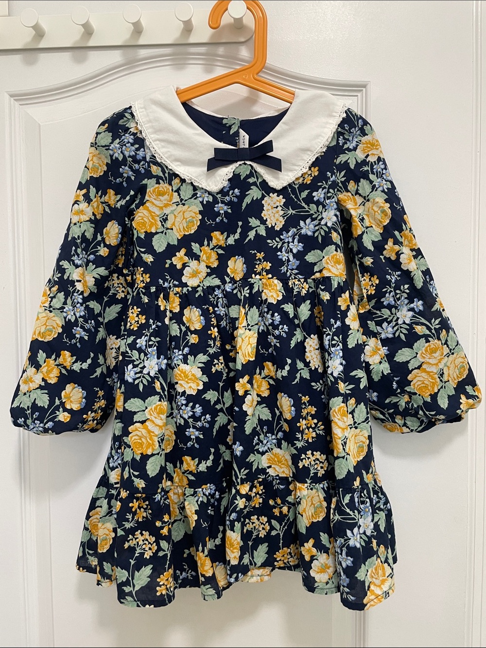 Janie and Jack Navy Floral Dress with White Peter Pan Collar